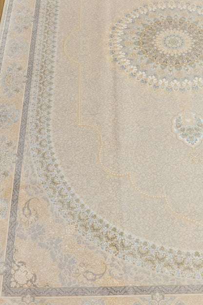 7x10 ft, Beige Classic oriental medallion Silk Rug made with viscose yarn