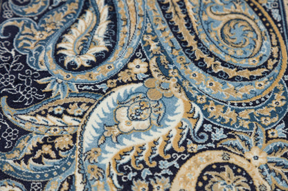 7x10ft, Fine Blue Oriental Silk Rug, Distressed Persian Design, Silk Look Carpet