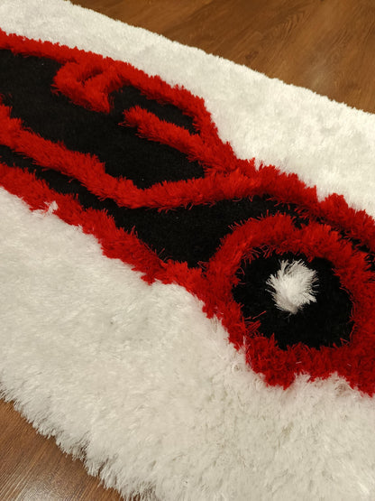 Tufted Sports Car Rug: Red & Black Race Car Design - 30"x51"