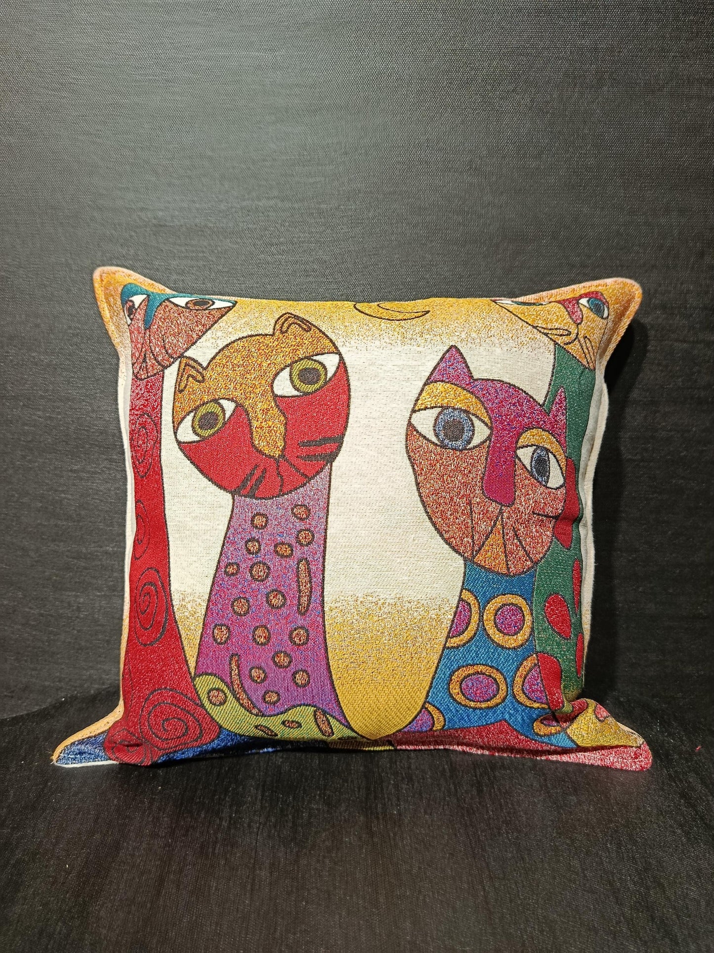 Abstract Cat Pillow Cover: Colorful Gobelin Tapestry Cushion, Modern Art Decor