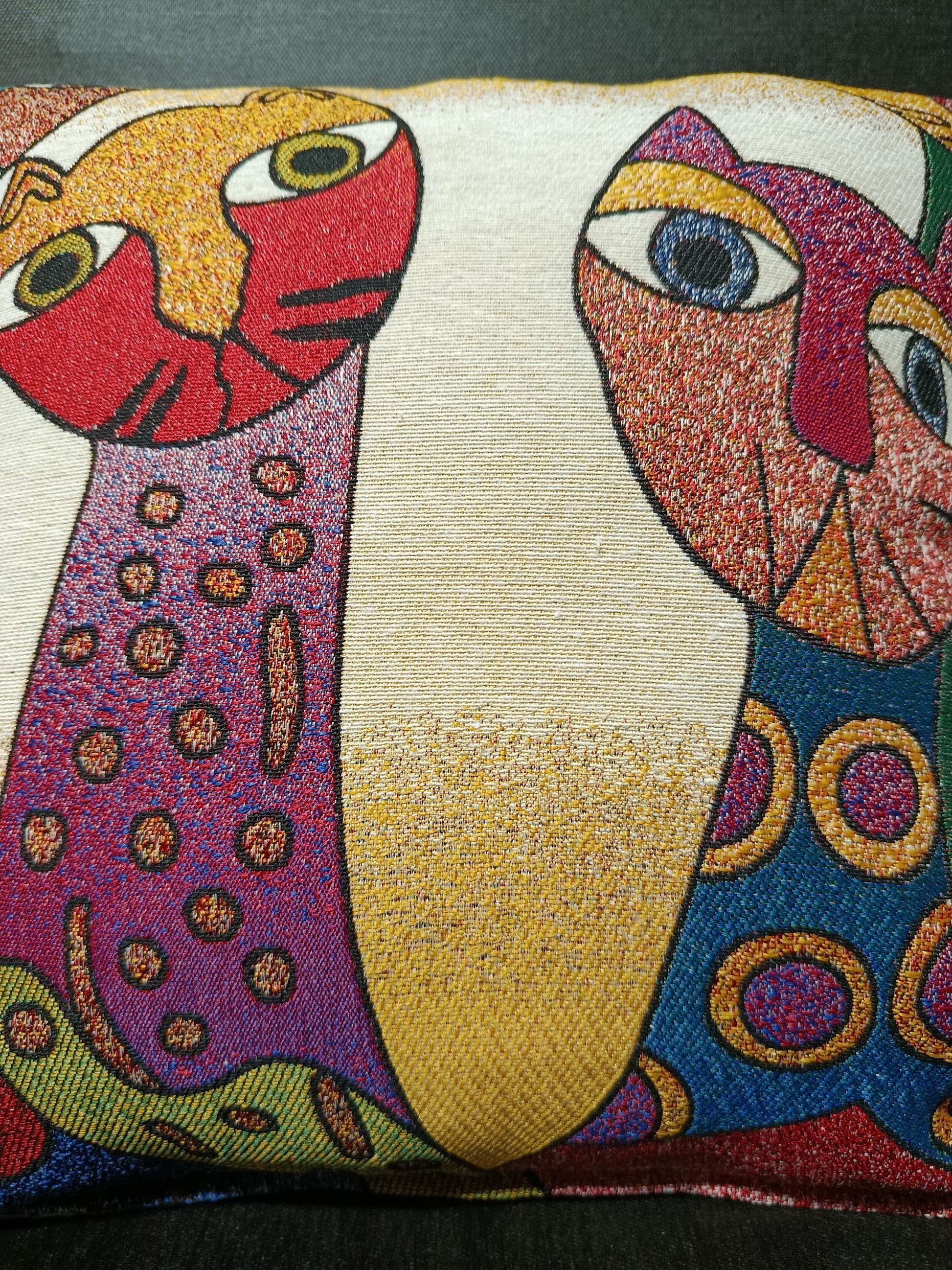 Abstract Cat Pillow Cover: Colorful Gobelin Tapestry Cushion, Modern Art Decor