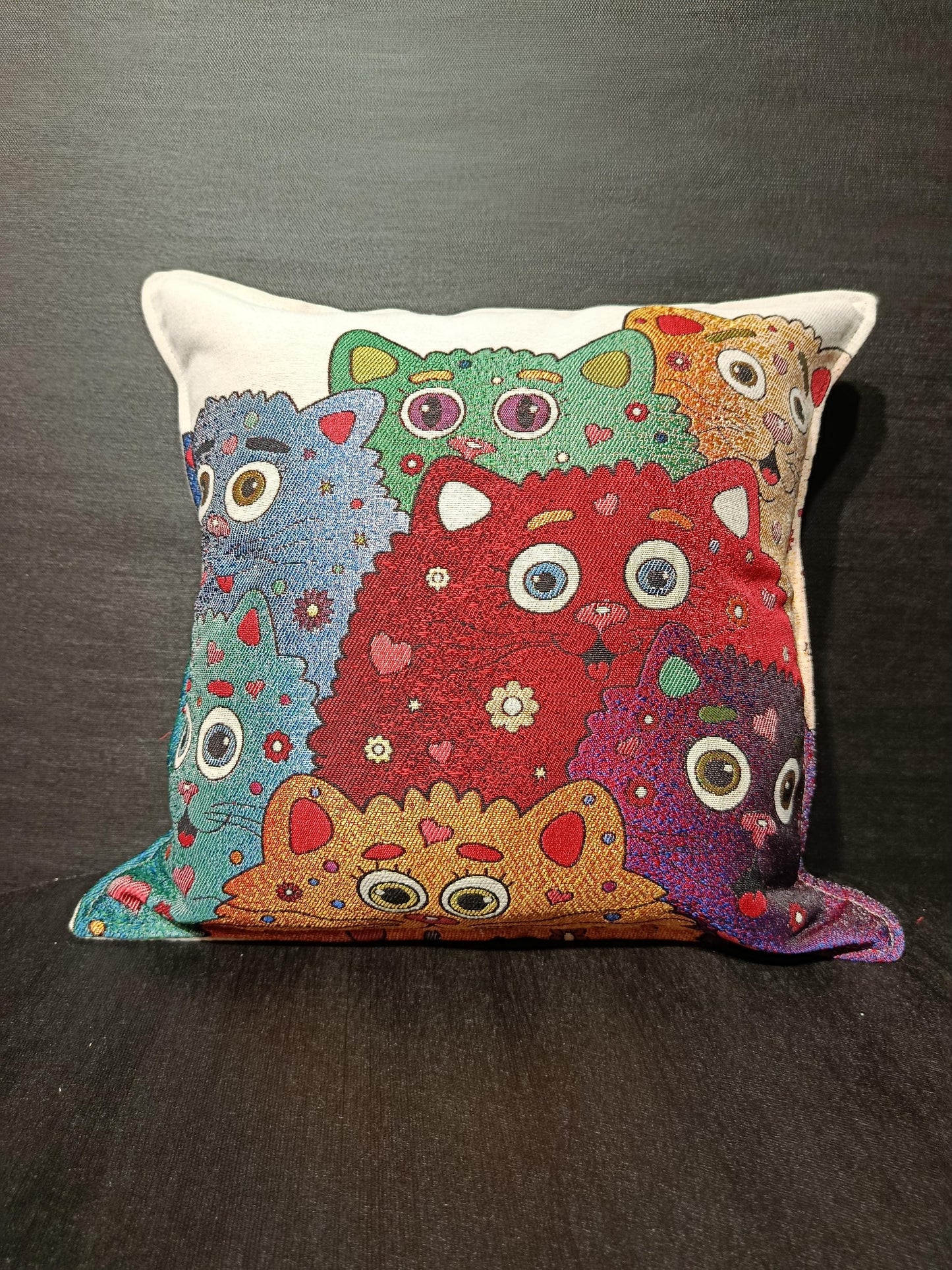 Colorful Cartoon Cat Pillow Cover: Gobelin Tapestry, Kawaii Decor