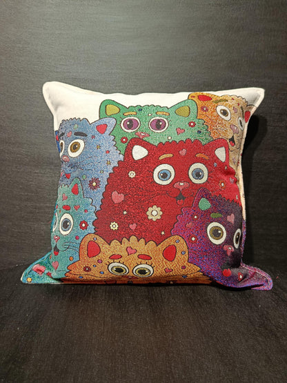 Colorful Cartoon Cat Pillow Cover: Gobelin Tapestry, Kawaii Decor