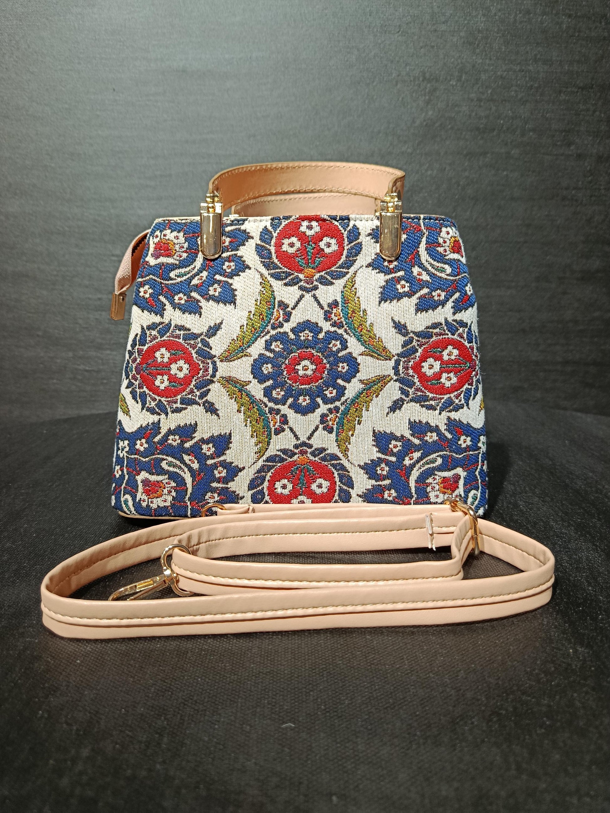 Gobelin Tapestry Handbag: Turkish Floral Crossbody Bag with Faux Leather