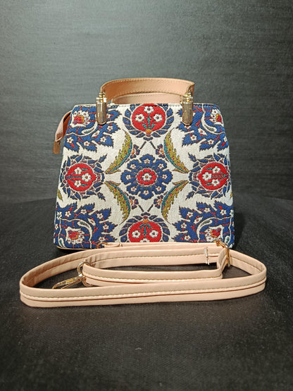 Gobelin Tapestry Handbag: Turkish Floral Crossbody Bag with Faux Leather