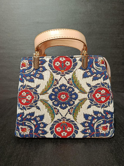 Gobelin Tapestry Handbag: Turkish Floral Crossbody Bag with Faux Leather