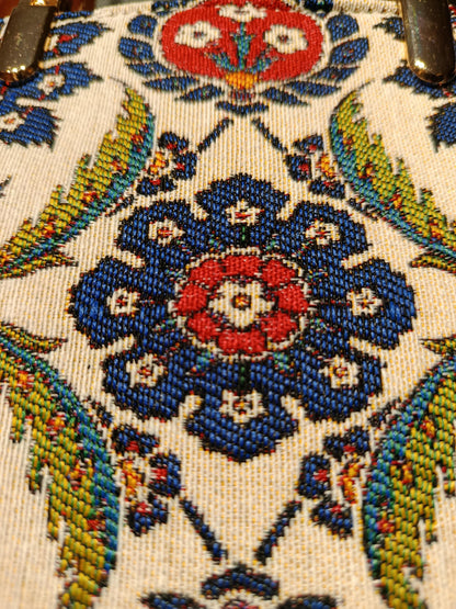 Gobelin Tapestry Handbag: Turkish Floral Crossbody Bag with Faux Leather