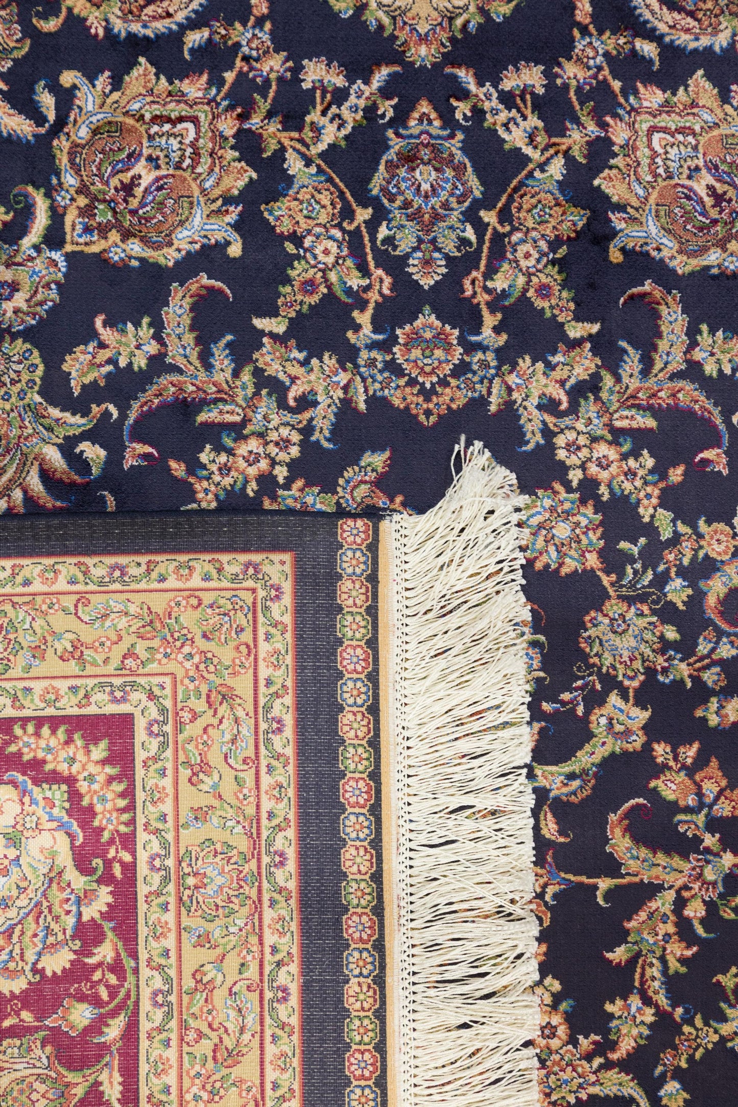 7x10 ft, Classic Blue Silk Rug: Oriental blue fine carpet with Fringes