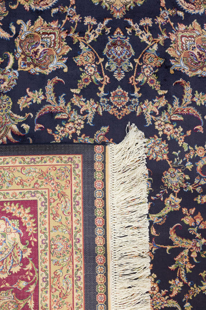 7x10 ft, Classic Blue Silk Rug: Oriental blue fine carpet with Fringes