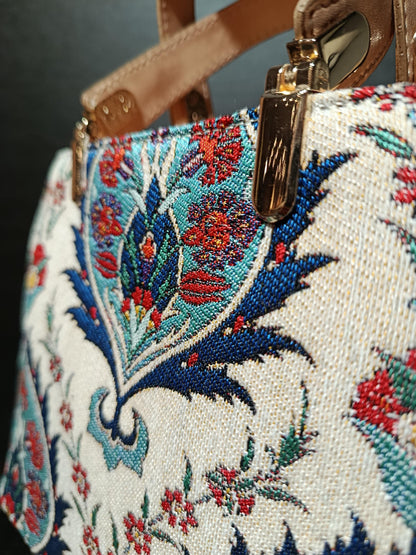 Ottoman Tulip Tapestry Bag: Handmade Turkish Crossbody Purse
