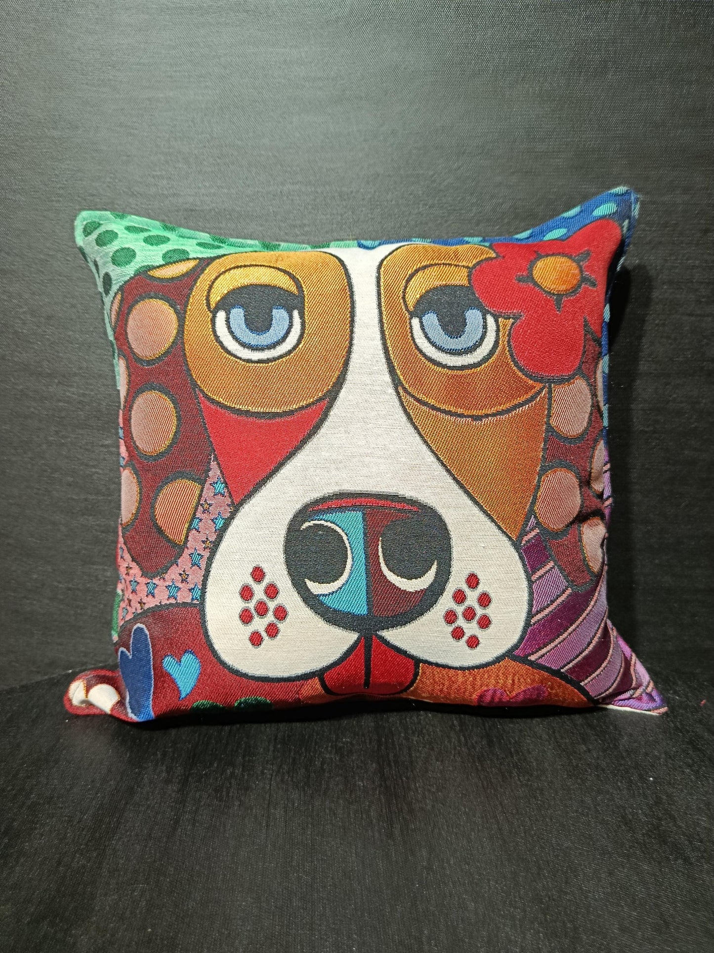 Gobelin Tapestry Dog Pillow Cover: Abstract Puppy Art, Handmade