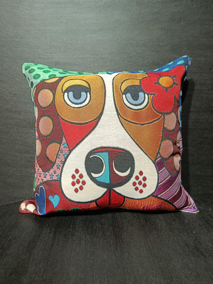 Gobelin Tapestry Dog Pillow Cover: Abstract Puppy Art, Handmade