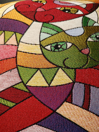 Gobelin Tapestry Cat Pillow Cover: Abstract Geometric Design, Boho Decor