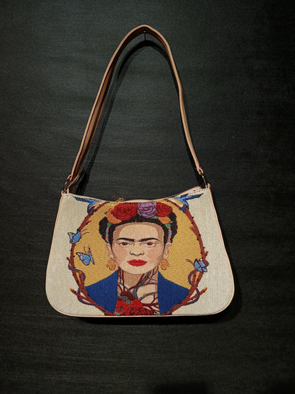 Frida Kahlo Gobelin Shoulder Bag: Handmade Boho Art Crossbody