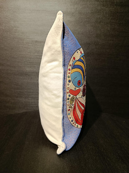 Gobelin Cat Pillow Cover: Whimsical Fish Design, Handmade in Türkiye