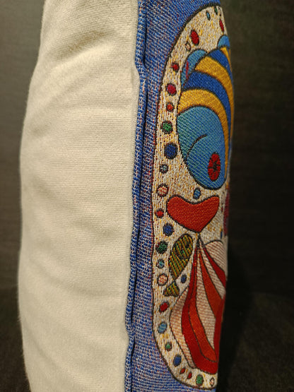 Gobelin Cat Pillow Cover: Whimsical Fish Design, Handmade in Türkiye