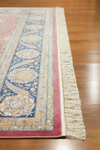 7x10 ft, Classic red oriental Silk Rug: Bamboo Yarn, fine Fringes