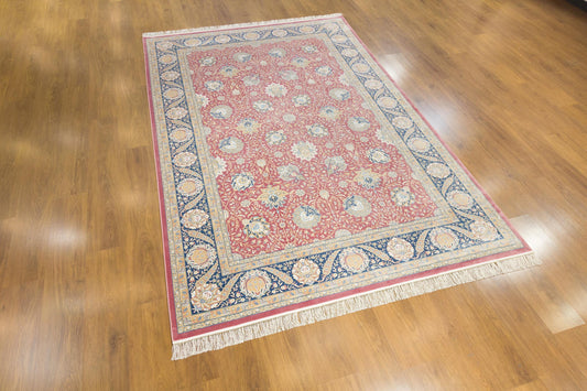 7x10 ft, Classic red oriental Silk Rug: Bamboo Yarn, fine Fringes
