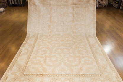 5x7 ft, Classic Beige Silk Rug: Floral oriental carpet with fine tassels