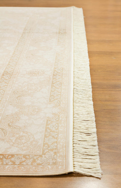 7x10 ft, Beige Floral Classic Silk Rug : Oriental carpet with fine tassels