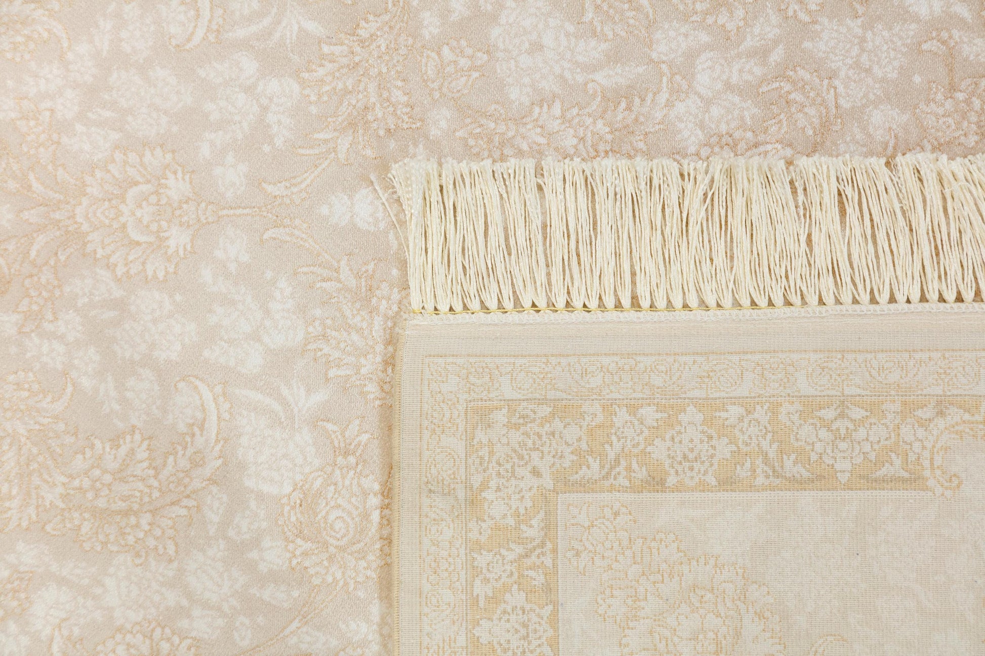 8x11 ft, Beige Floral Classic Silk Rug: Oriental carpet with fine tassels