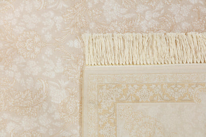 8x11 ft, Beige Floral Classic Silk Rug: Oriental carpet with fine tassels