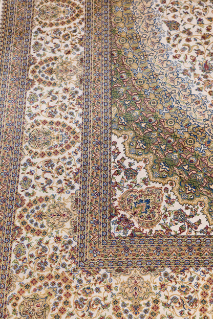 7x10 ft, Beige Classic oriental medallion Silk Rug made with viscose yarn