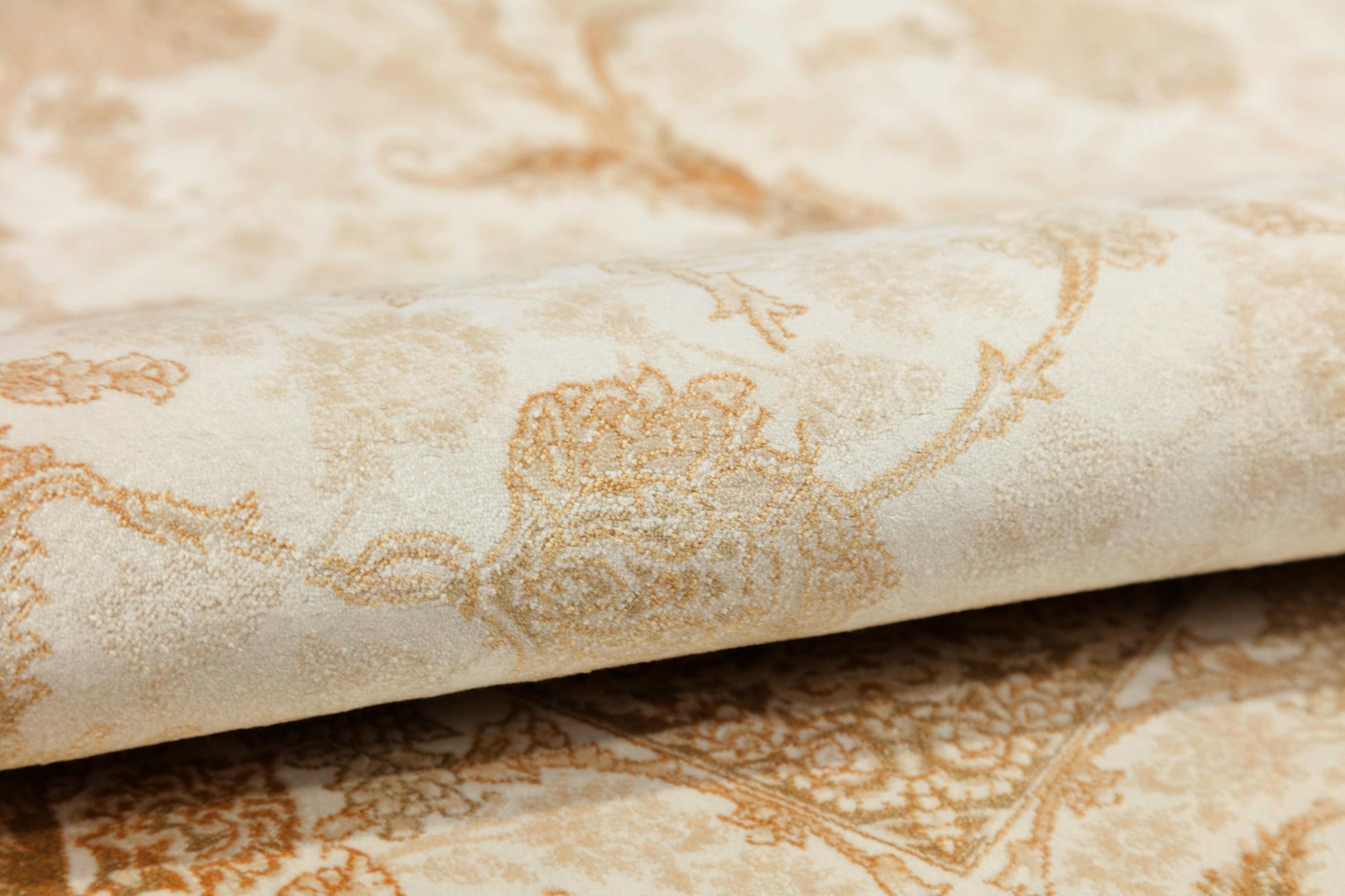 8x11 ft, Beige Floral Classic Silk Rug: Oriental carpet with fine tassels