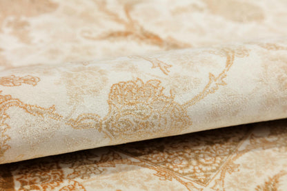8x11 ft, Beige Floral Classic Silk Rug: Oriental carpet with fine tassels