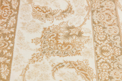 7x10 ft, Beige Floral Classic Silk Rug: Oriental carpet with fine tassels