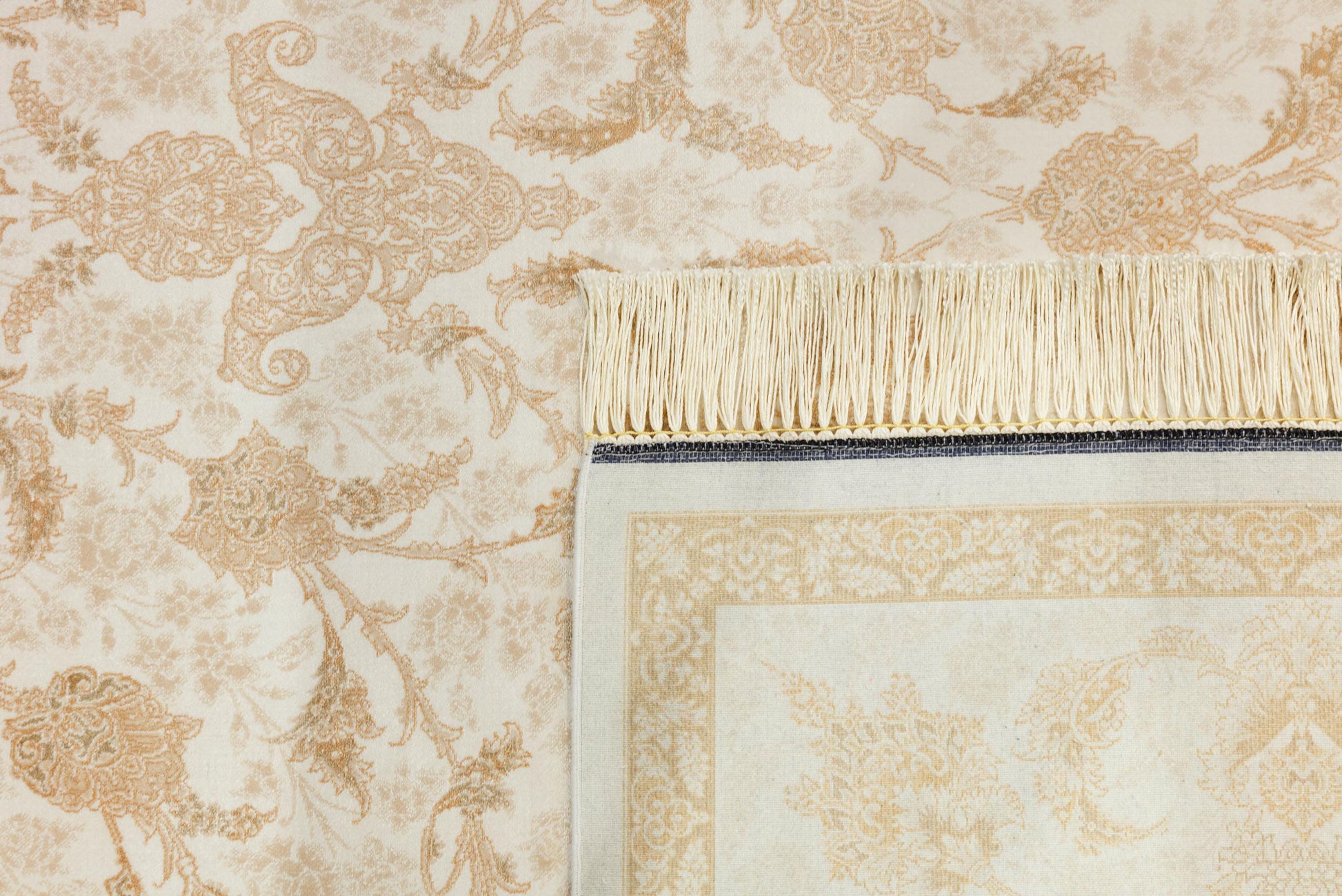 7x10 ft, Beige Floral Classic Silk Rug: Oriental carpet with fine tassels