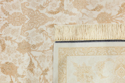 8x11 ft, Beige Floral Classic Silk Rug: Oriental carpet with fine tassels