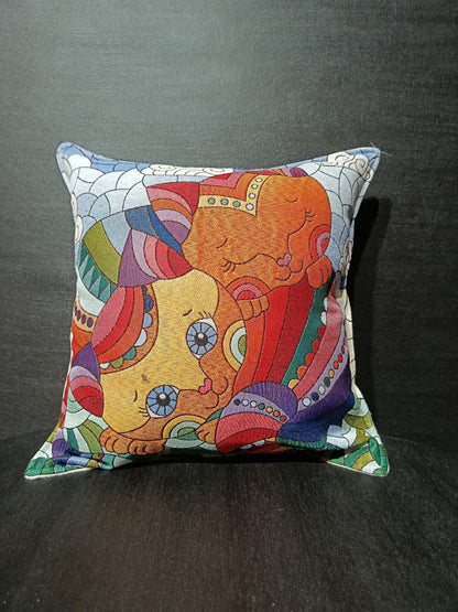 Colorful Sleeping Cats Gobelin Cushion Cover: Turkish Woven Throw Pillow