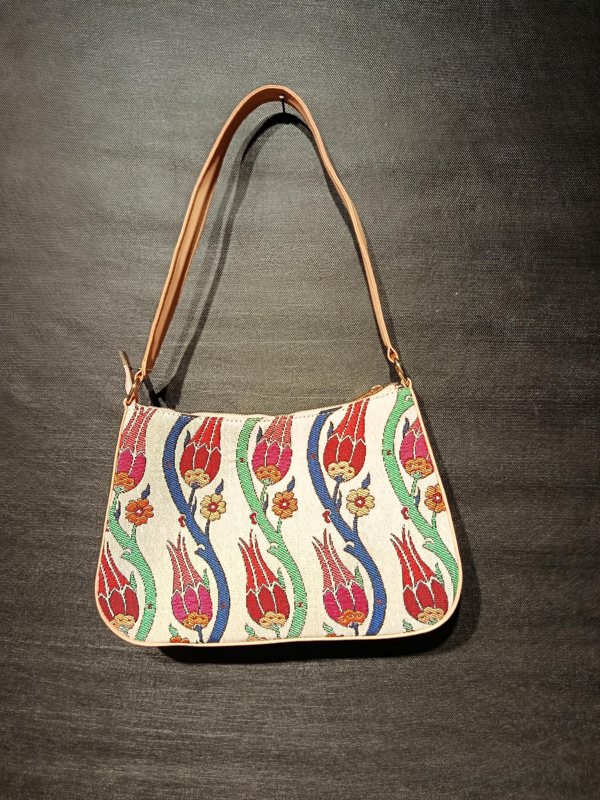 Ottoman Tulip Tapestry Shoulder Bag: Turkish Floral Crossbody Purse