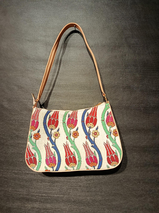Ottoman Tulip Tapestry Shoulder Bag: Turkish Floral Crossbody Purse