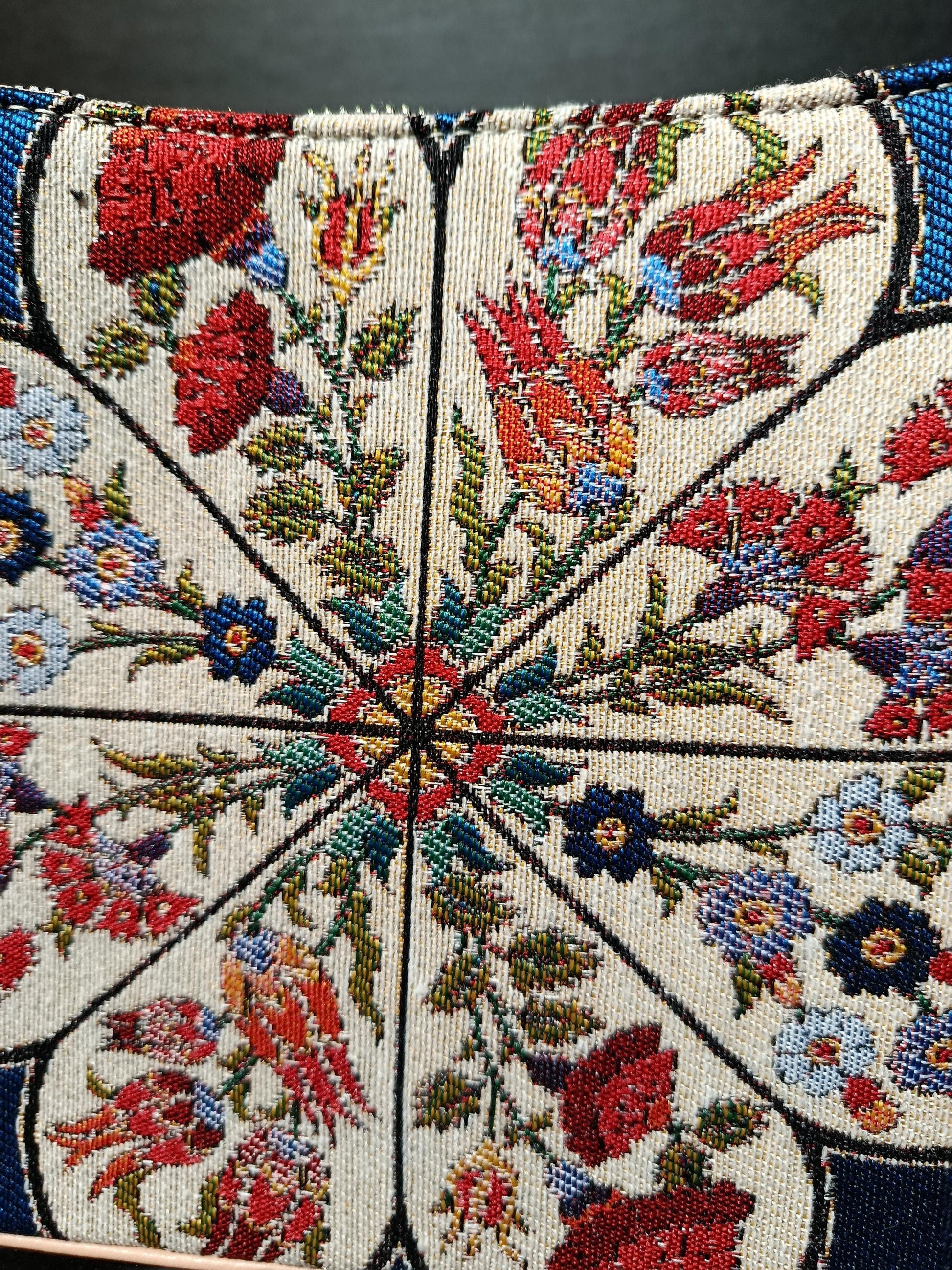 Blue Gobelin Floral Shoulder Bag: Turkish Embroidered Tapestry Purse