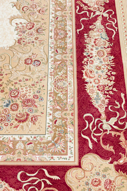10x13 ft, Red Classic Medallion Bamboo Silk Rug, Turkish Oriental Design, Real Silk Fringes