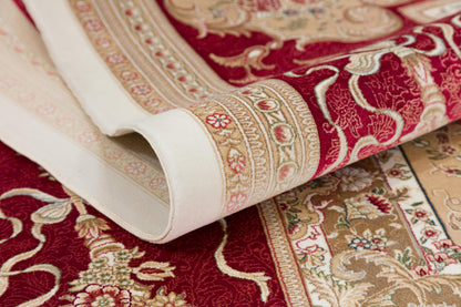 10x13 ft, Red Classic Medallion Bamboo Silk Rug, Turkish Oriental Design, Real Silk Fringes