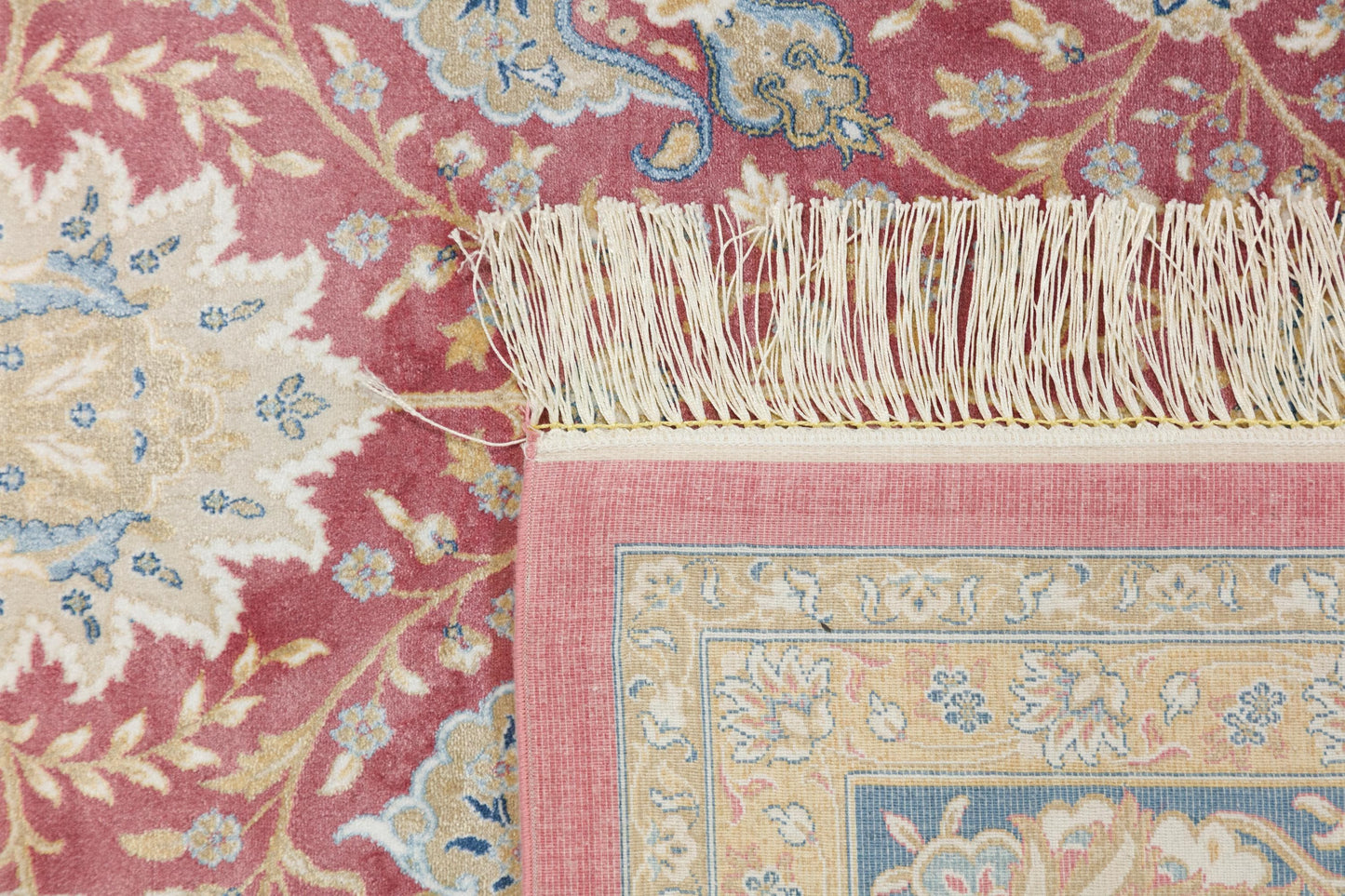 8x11 ft, Red Classic Silk Rug: Oriental Bamboo Carpet with fine Fringes