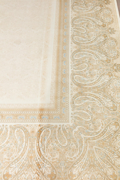 10x13 ft, Beige Classic Silk Rug with paisley desing on the border, fine fringes