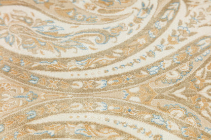10x13 ft, Beige Classic Silk Rug with paisley desing on the border, fine fringes