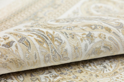 10x13 ft, Beige Classic Silk Rug with paisley desing on the border, fine fringes