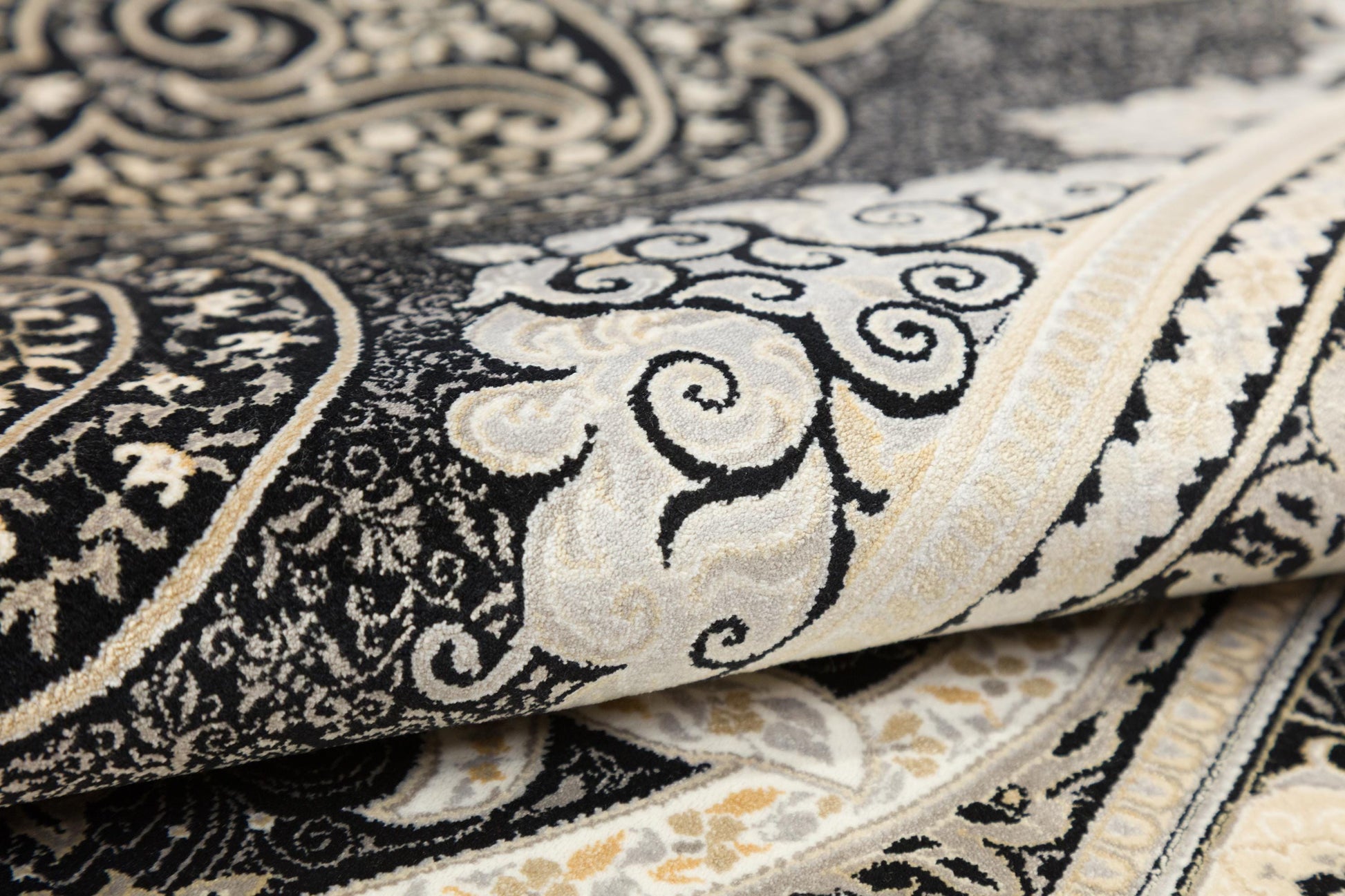 8x11 ft, Black Classic Silk oriental Rug: Fine Medallion Carpet with fringes