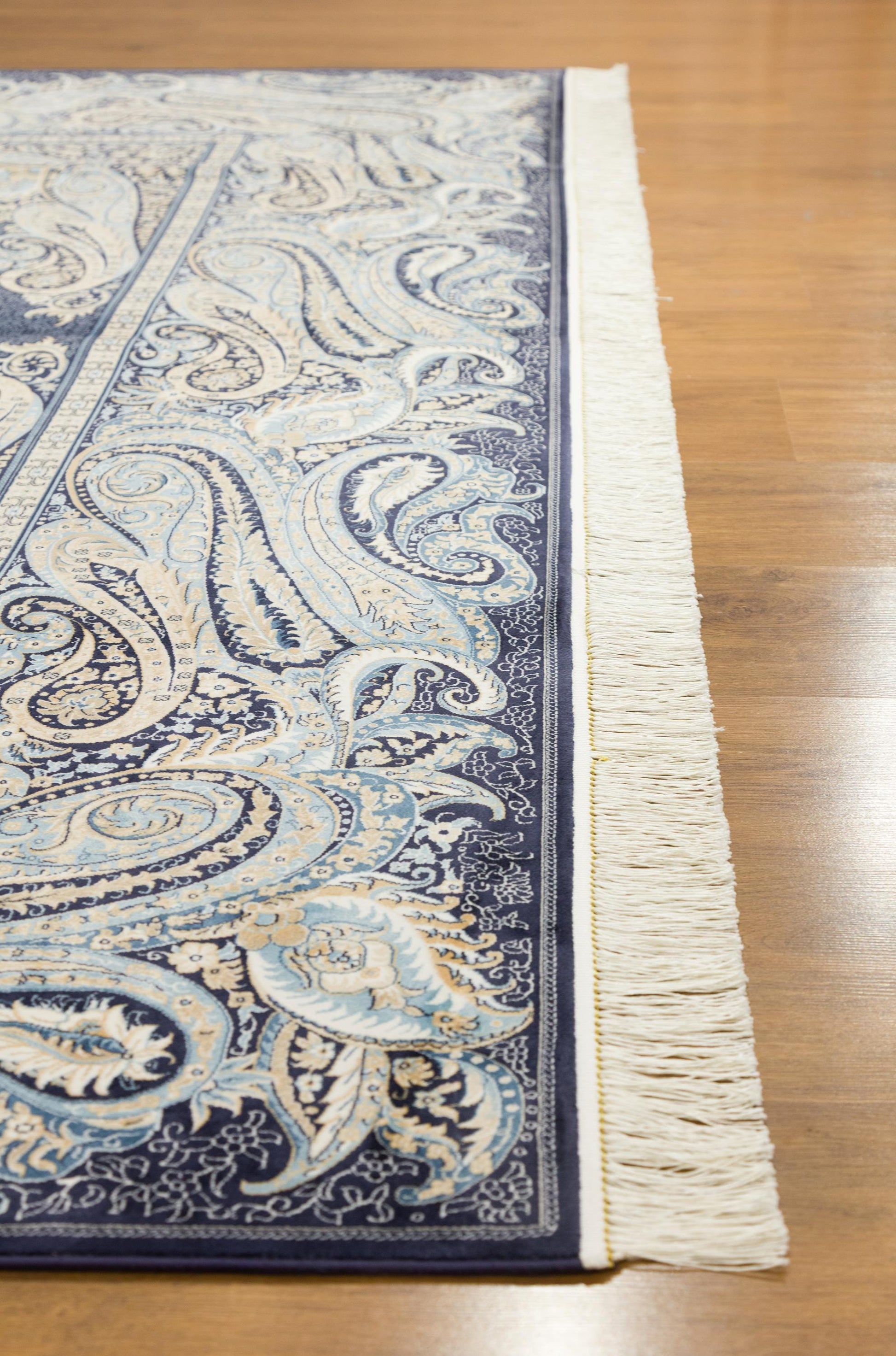 8x11 ft, Fine Blue Persian Bamboo Silk Rug, Distressed Oriental Medallion Carpet