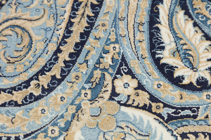 8x11 ft, Fine Blue Persian Bamboo Silk Rug, Distressed Oriental Medallion Carpet