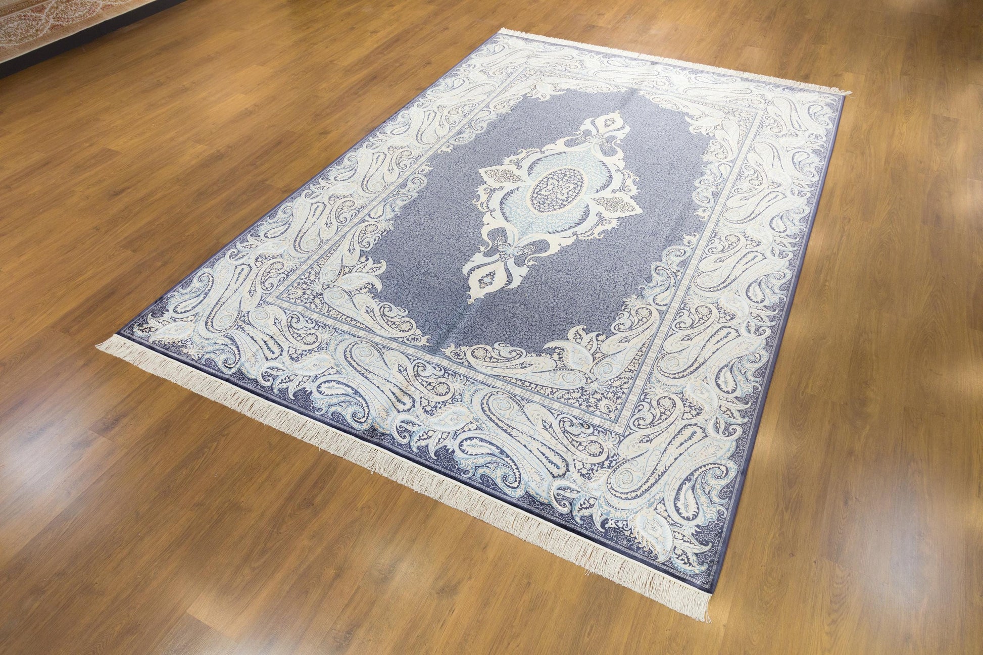 8x11 ft, Fine Blue Persian Bamboo Silk Rug, Distressed Oriental Medallion Carpet