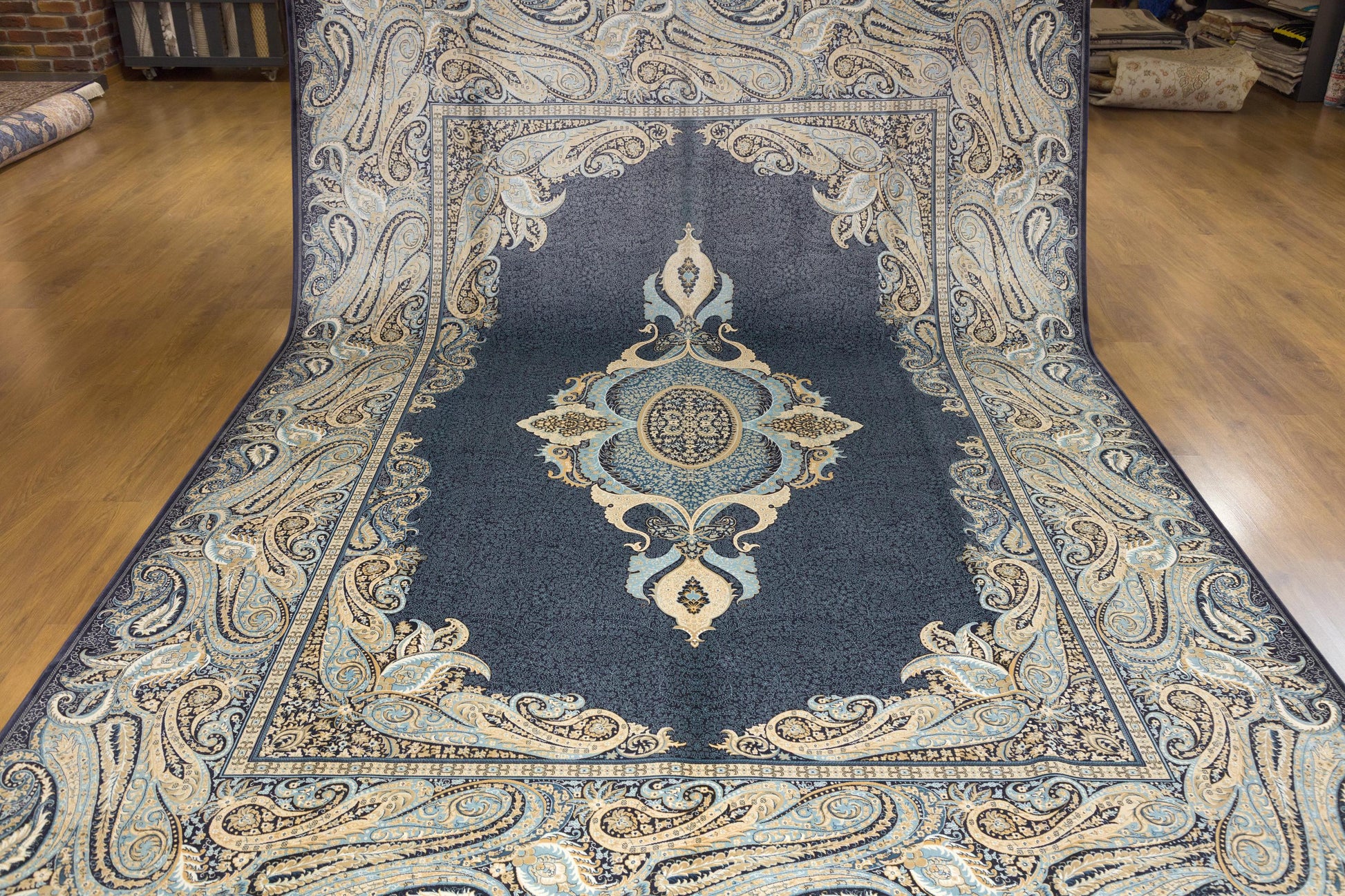 8x11 ft, Fine Blue Persian Bamboo Silk Rug, Distressed Oriental Medallion Carpet