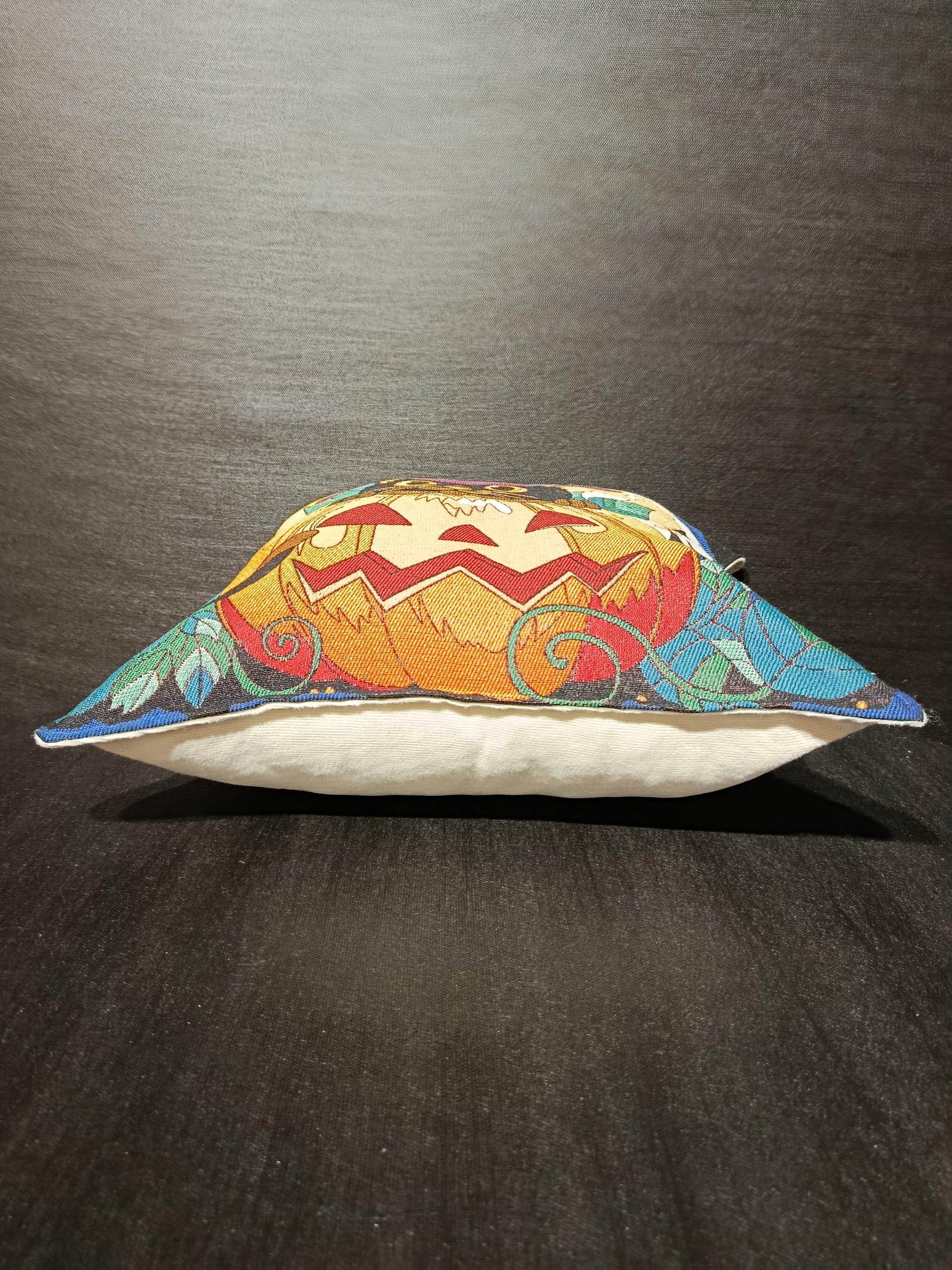 Halloween Cat Pillow Cover: Woven Gobelin Witch Hat & Pumpkin - 40x40 cm