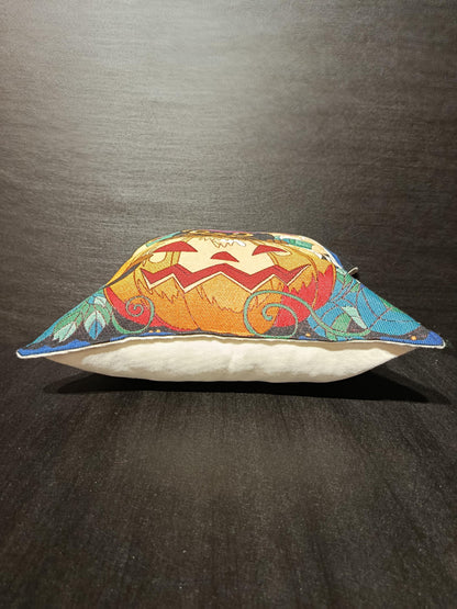 Halloween Cat Pillow Cover: Woven Gobelin Witch Hat & Pumpkin - 40x40 cm