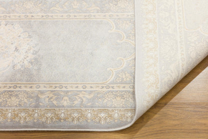 10x13 ft, Beige Silk Rug with medallion design: Classic oriental carpet with fine Fringes